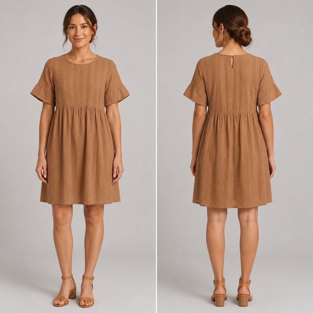 ROOLEE Swiss Dot Babydoll Dress Size Small Terracotta Ruffle Sleeve Boho PSD2707